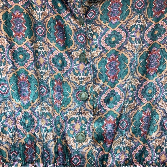 Vintage Florentine Petites Paisley Blue Green Button Up Long Sleeve Dress 14 - Picture 7 of 10